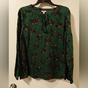 Sonoma Green Tie Front Peasant Blouse